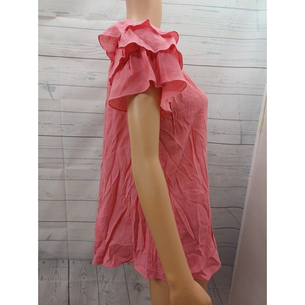 Nannete Lepore Top Sz M Womens Rose Pink Ruffled Short Sleeve - Picture 3 of 6